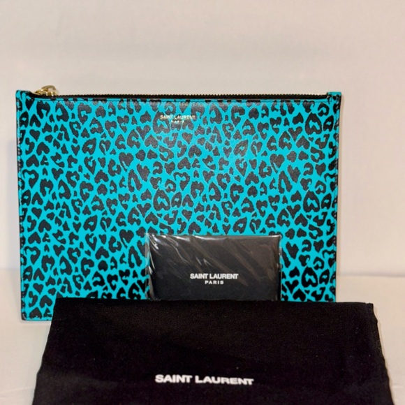SAINT LAURENT Leopard Print Leather Clutch/Pouch - Picture 1 of 8